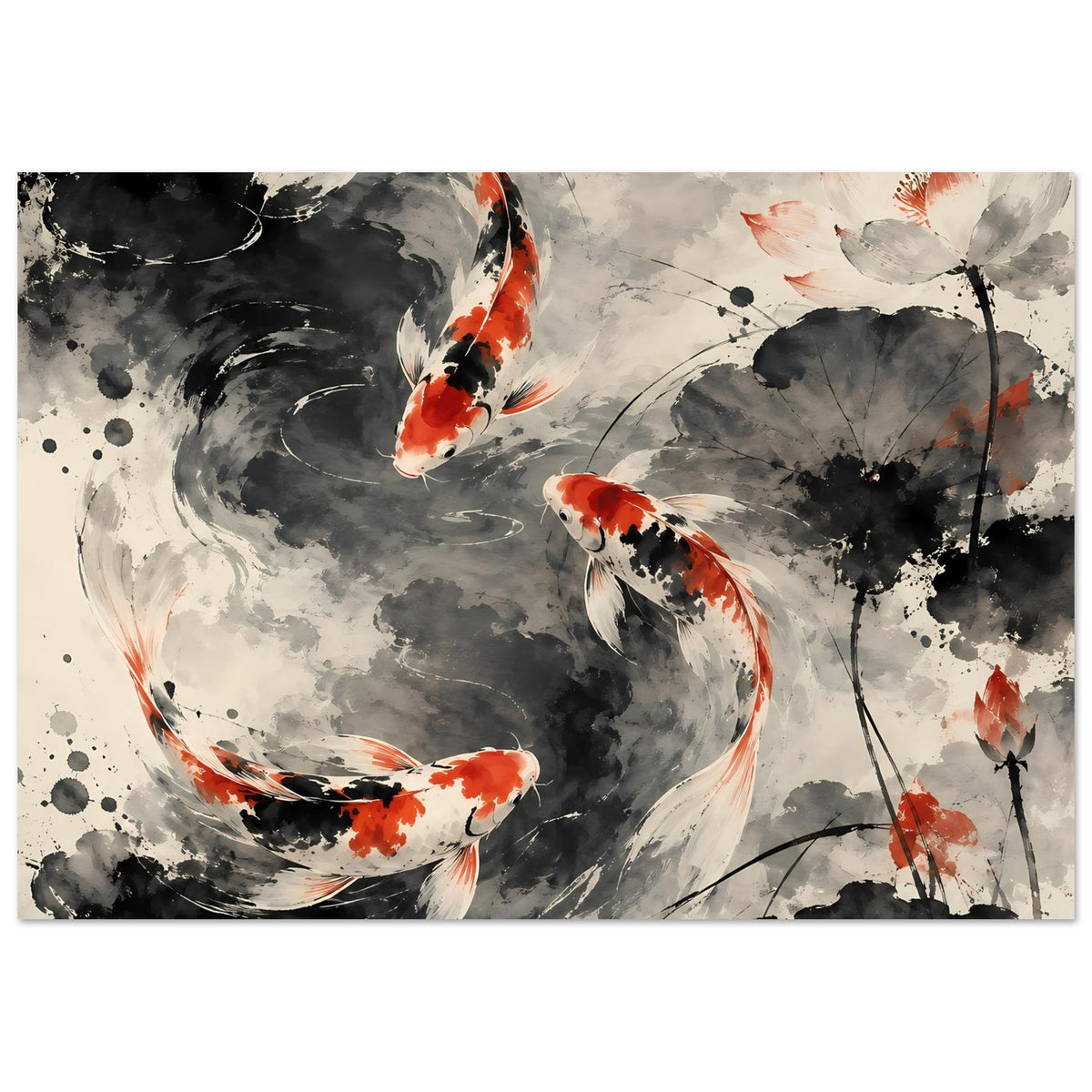 Poster mit Koi-Fischen im Tusche-Look, Querformat