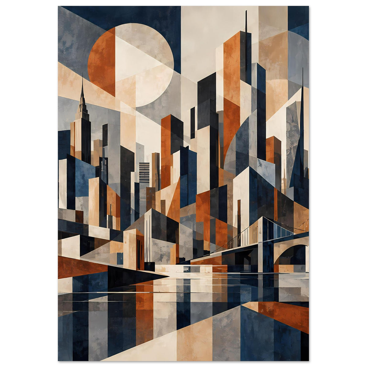 Poster-Ansicht der abstrakten Skyline mit geometrischen Rechtecken, Marineblau und Rostrot