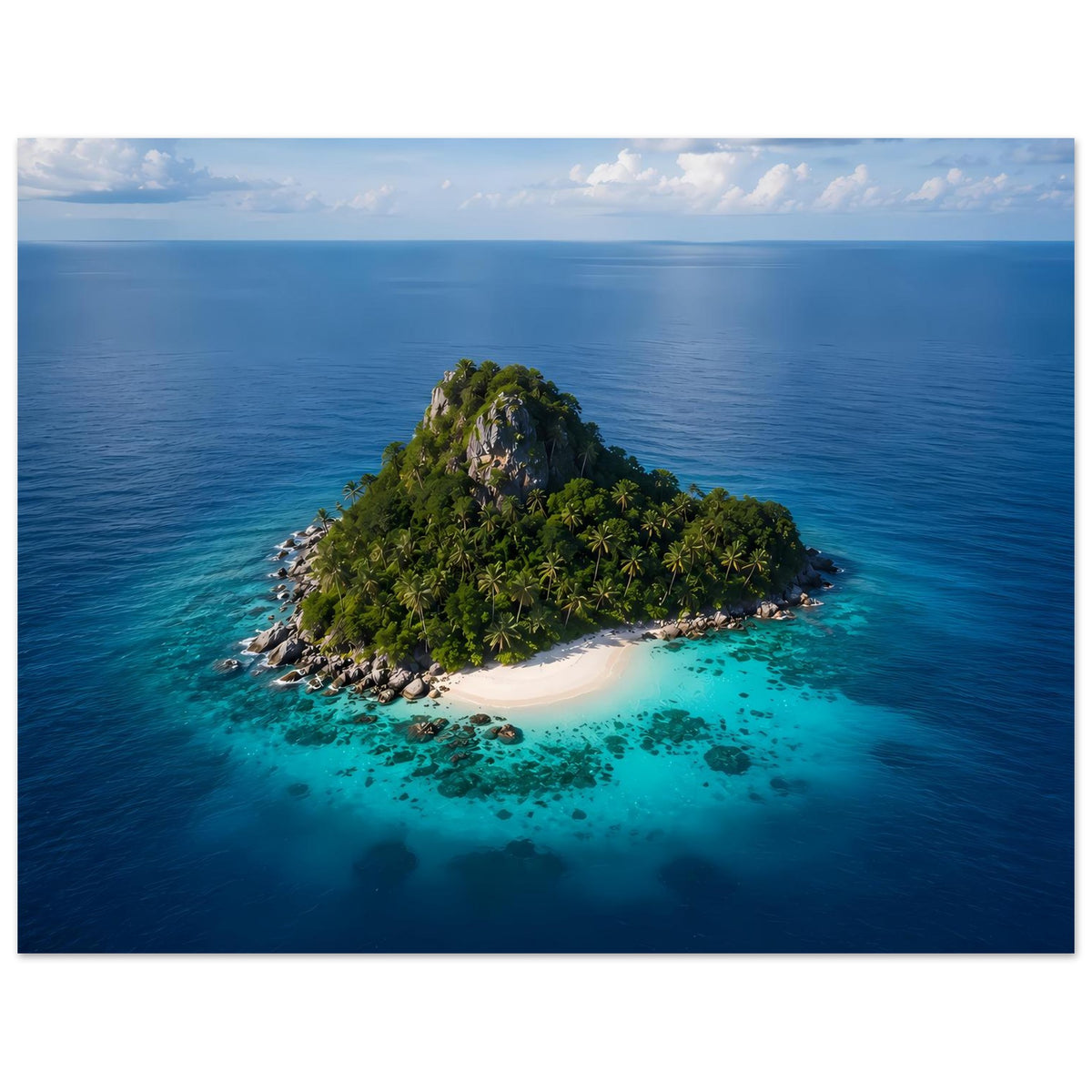 Poster horizontal: tropische Insel mit Dschungel, hellem Strand und türkisblauem Meer