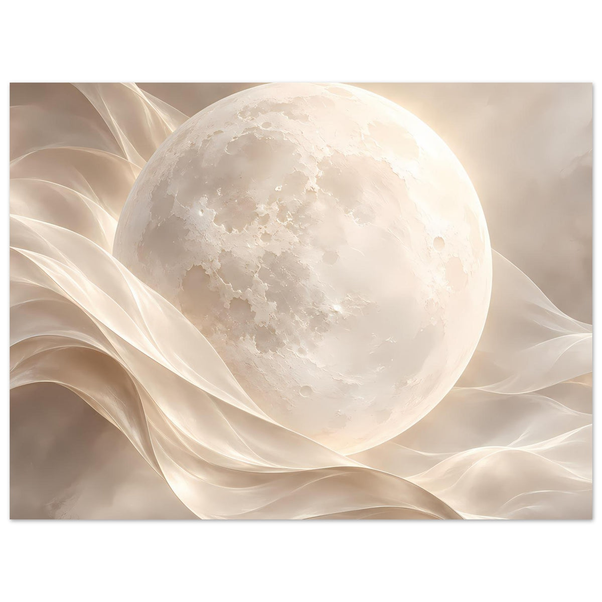 Horizontales Poster mit leuchtendem Mond und weichen, schimmernden Schleierfalten
