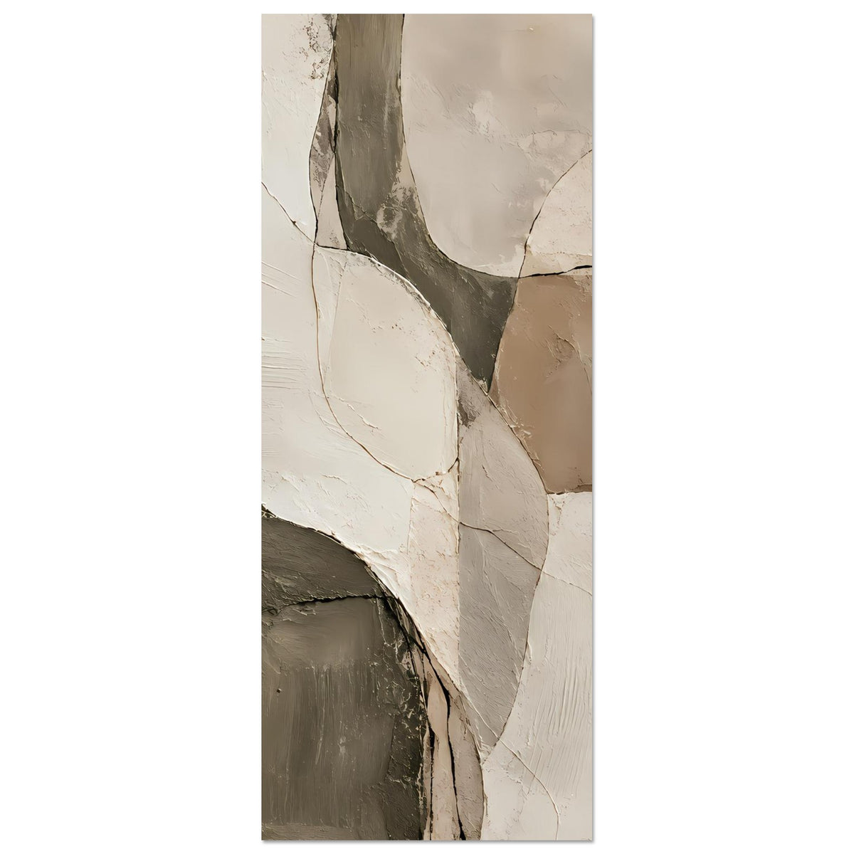 Hochformatiges Kunst-Poster mit abstrakten Putzstrukturen in Creme, Beige und dunklem Grau