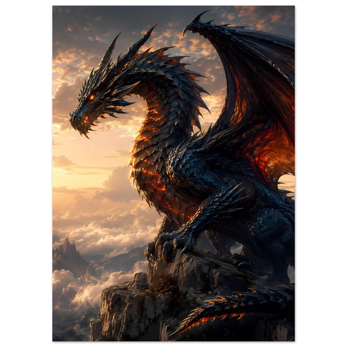 Vertikales Drachen-Fantasyposter mit blauem Drachen und leuchtenden Augen