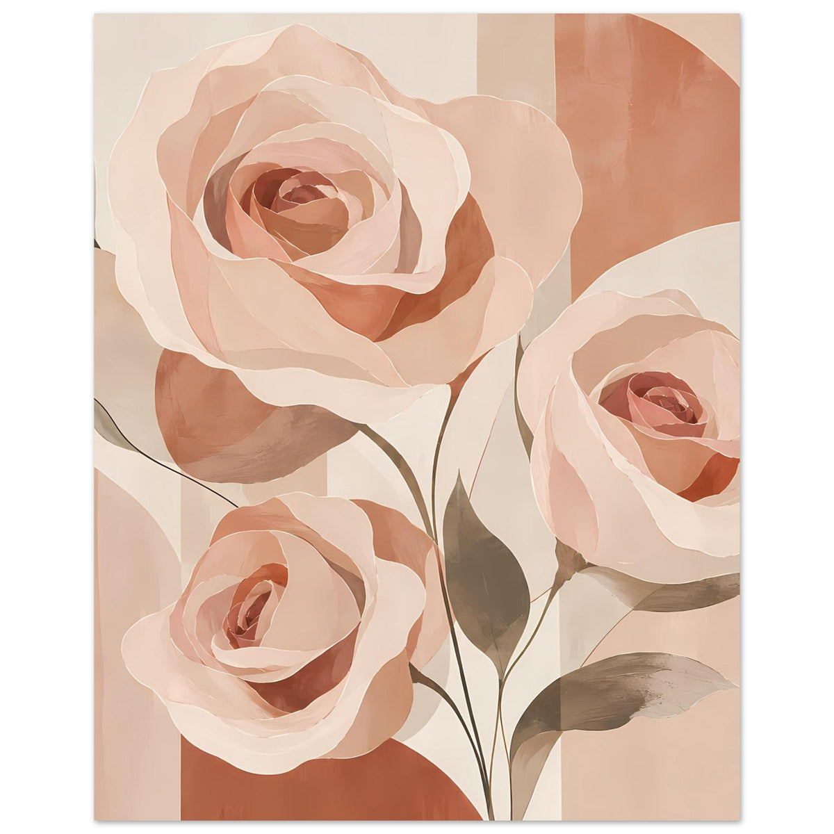 Blumenposter mit rosa Rosenknospen und pfirsichfarbenen Akzenten, florales Muster