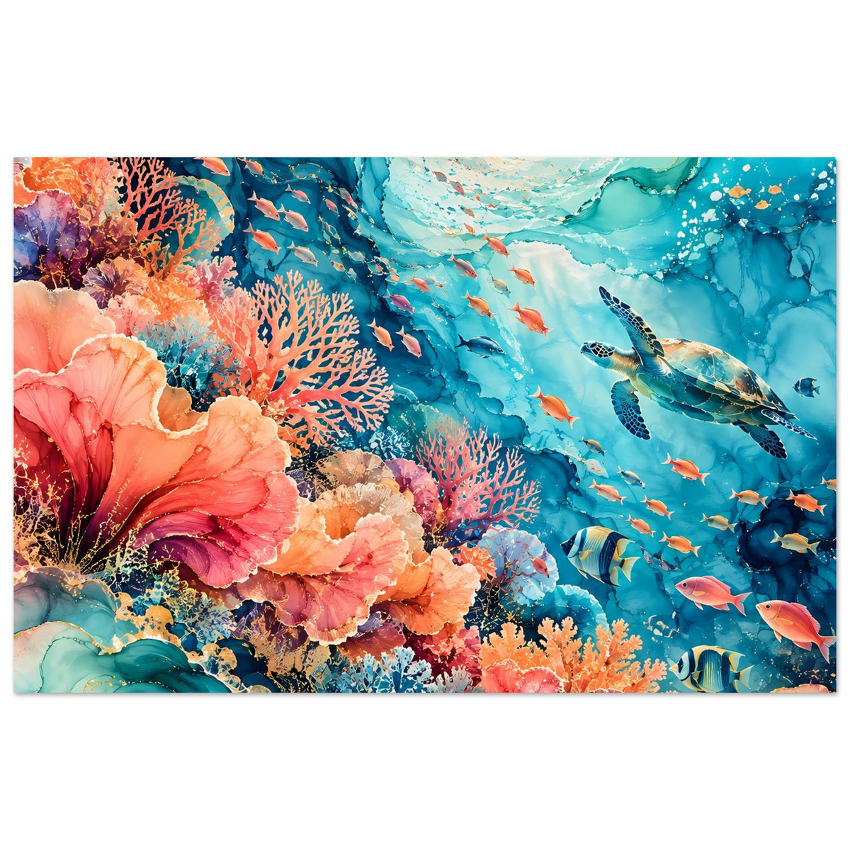 Unterwasserparadies-Poster mit bunten Korallenriffen und Schwarm Fischen