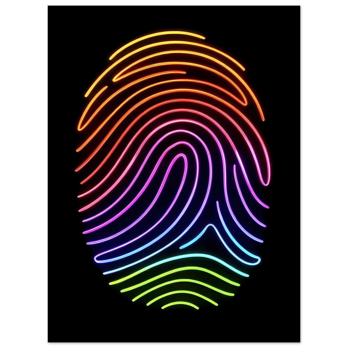 Neon-Regenbogen-Fingerabdruck-Poster mit geschwungenen Linienspiralen im Vollmotiv