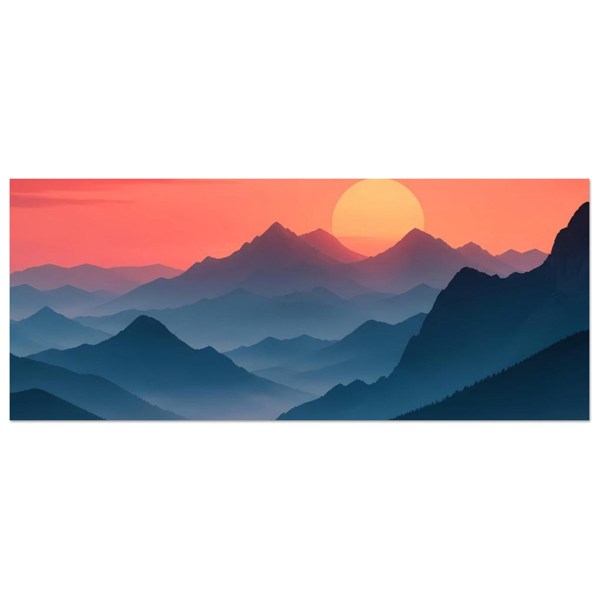 Landschaftsposter mit angeschnittenem rechten Berggrat und Abendsonne