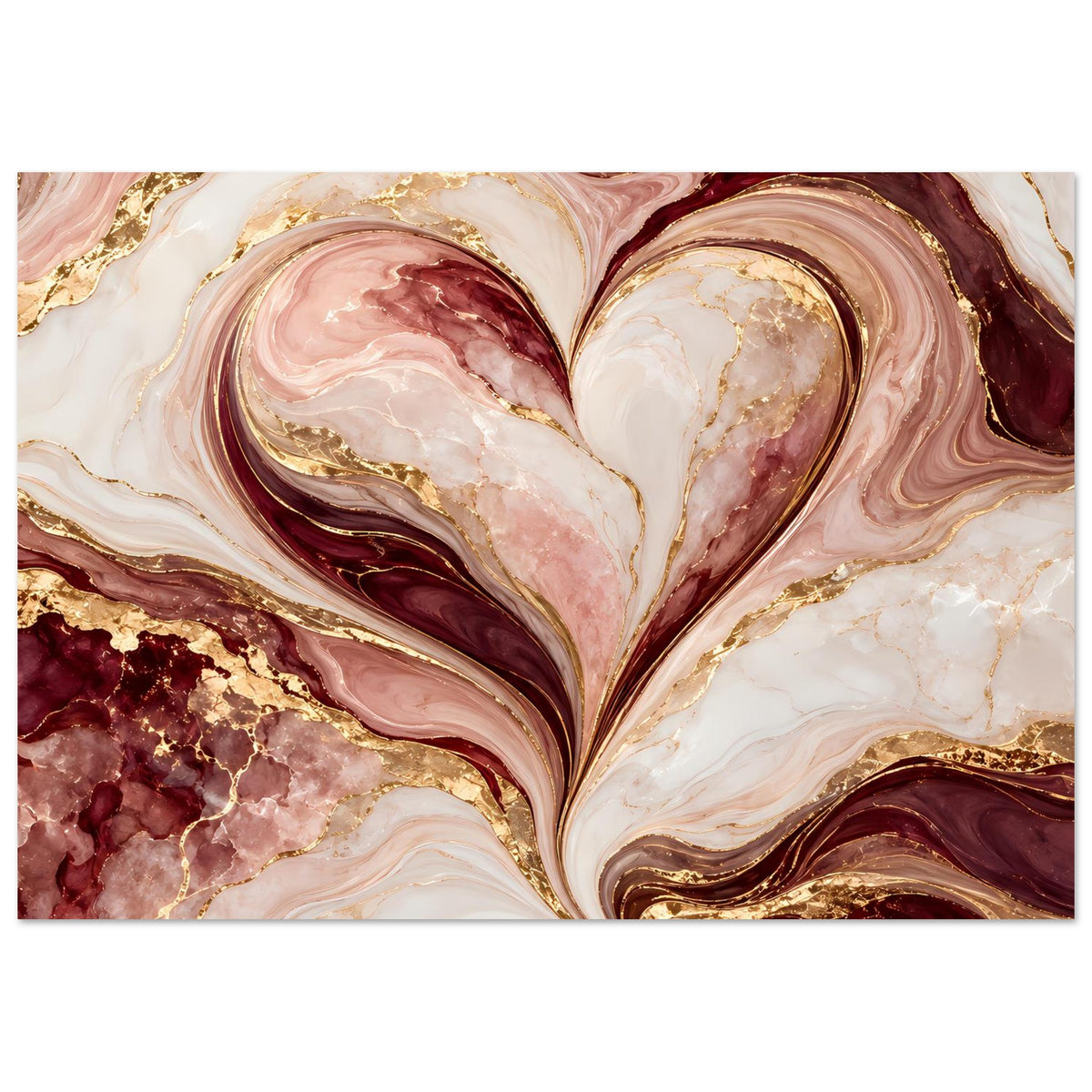 Herz-Marmor-Poster in Rosé, Burgund und Gold