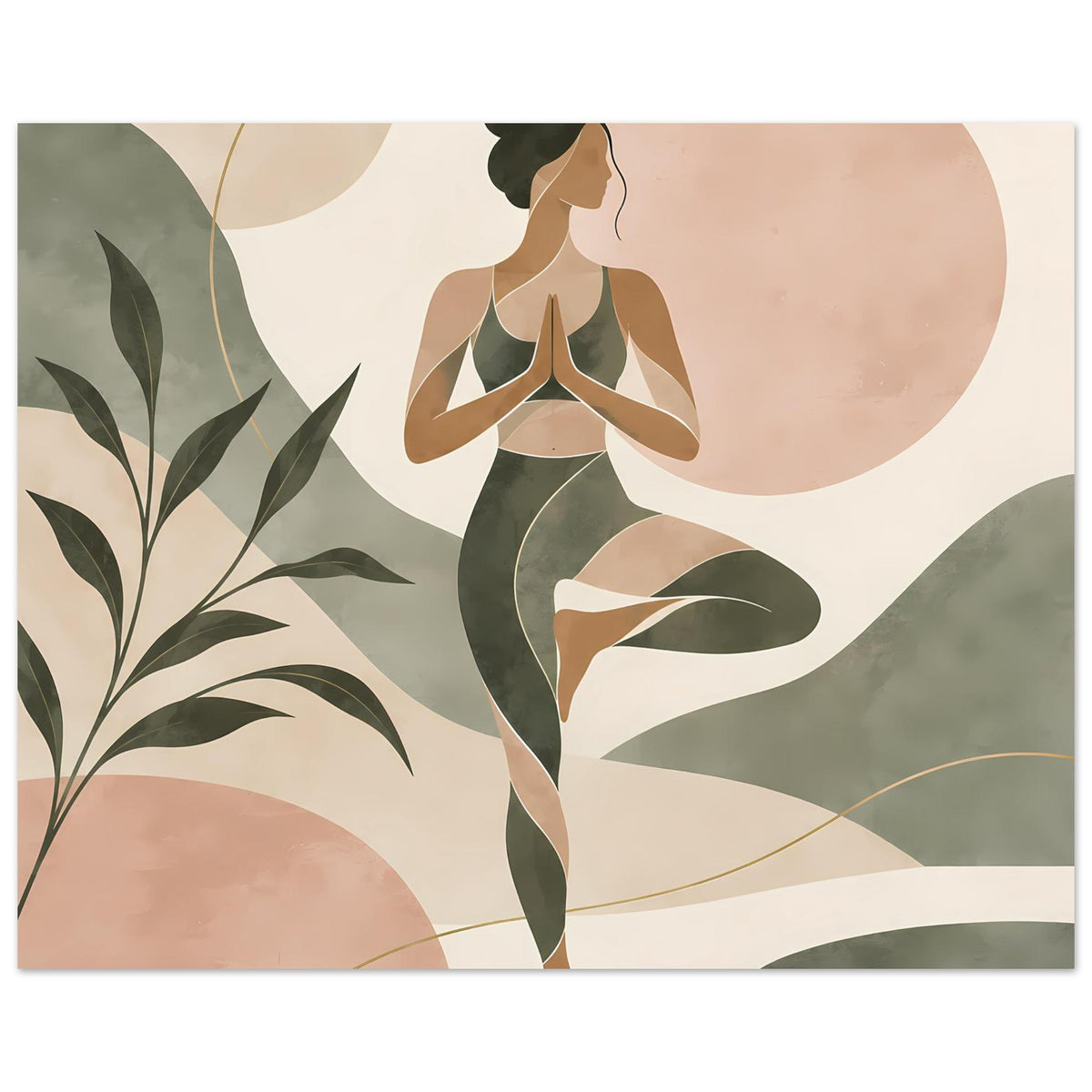 Abstraktes Yoga-Figur-Poster (horizontal): Frau mit erhobenen Händen in Namaste-Pose