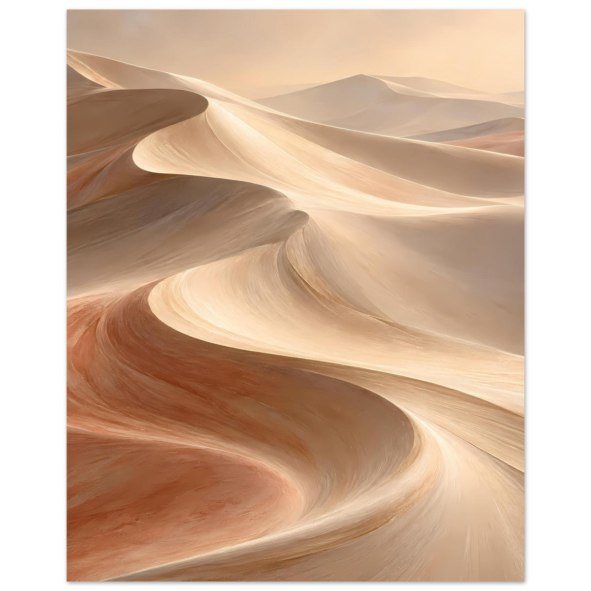 Poster im Hochformat mit Sanddünen-Motiv, helle Creme- und Brauntöne, geschwungene Dünen
