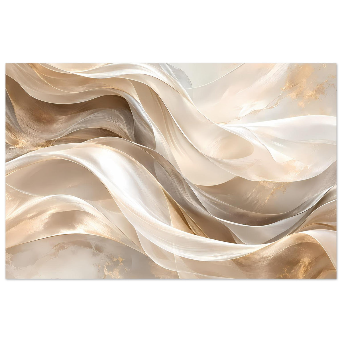 Abstraktes Leinwand-Poster mit fließenden Creme- und Goldwellen, horizontal ausgerichtet