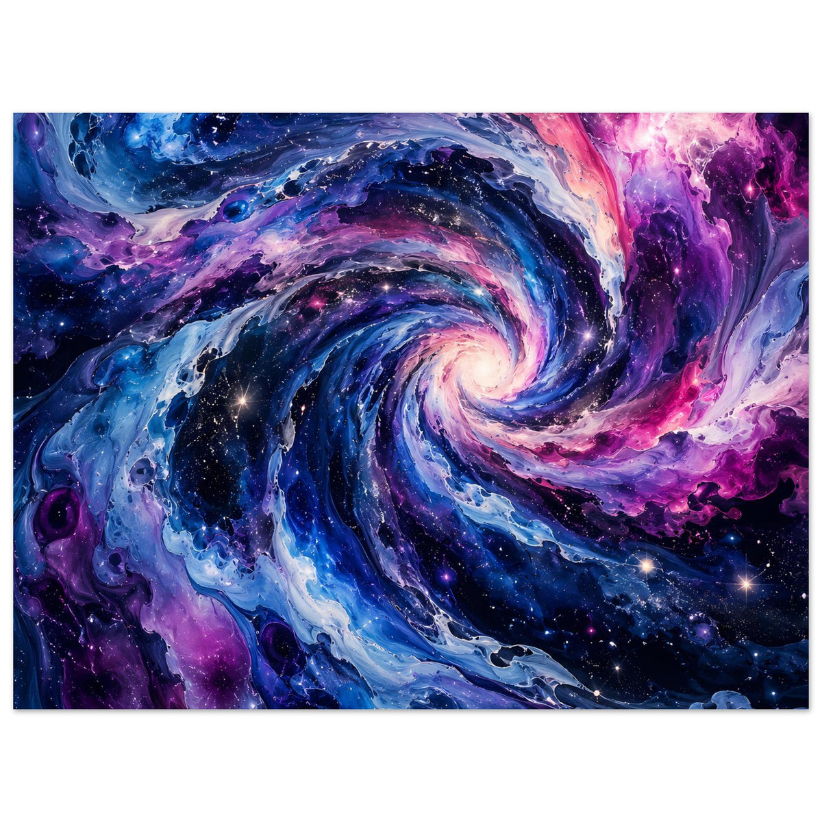 Großformatiges Poster: galaktischer Wirbel in Blau, Violett und Pink mit Sternen