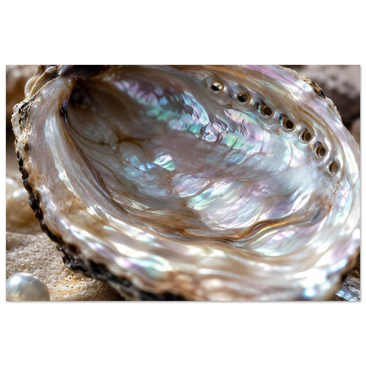 Maritimes Poster: Abalone-Muschel mit Perlmuttglanz, eingeprägtem Innenrelief
