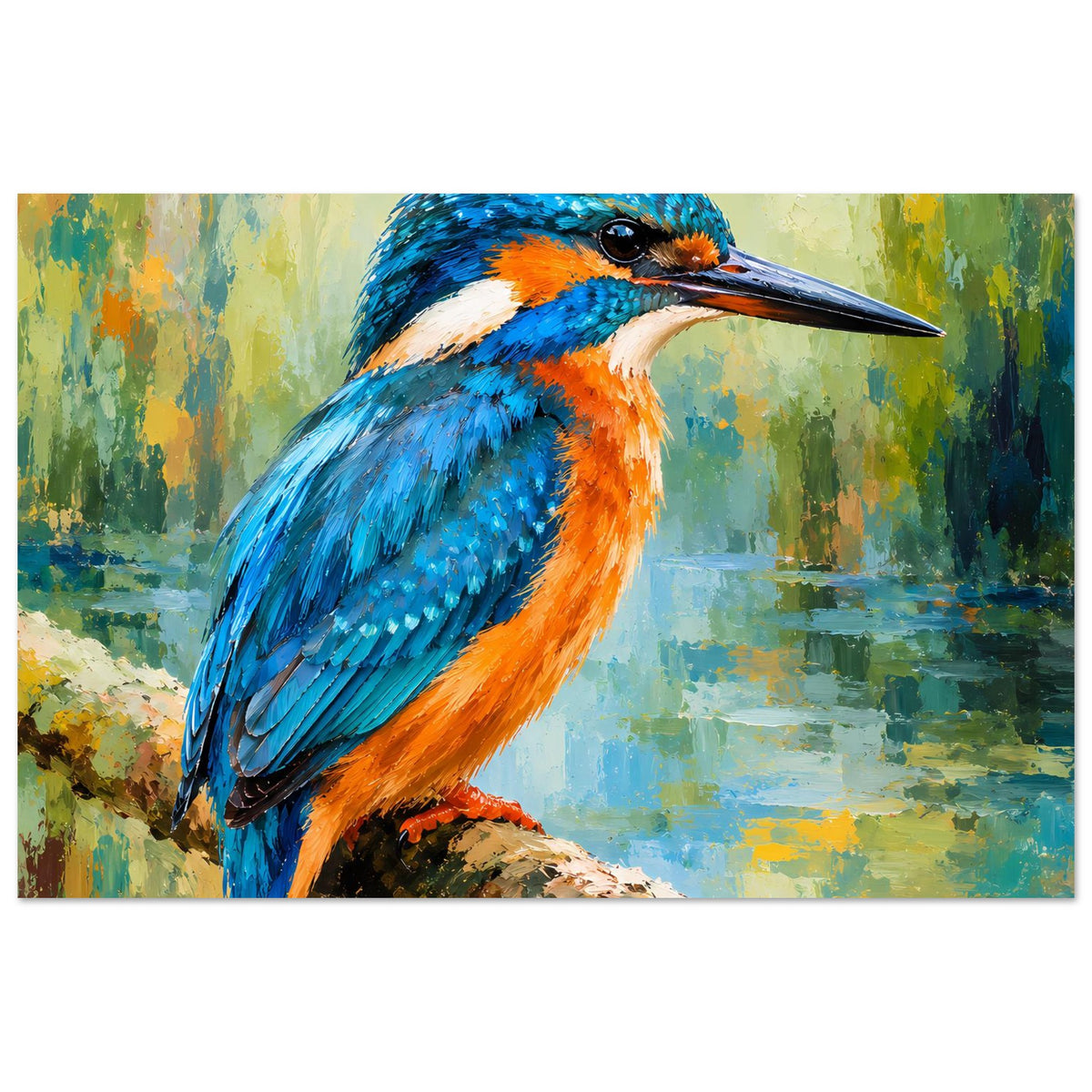 Poster mit farbenfrohem Eisvogel auf mattem Premium-Papier, querformat