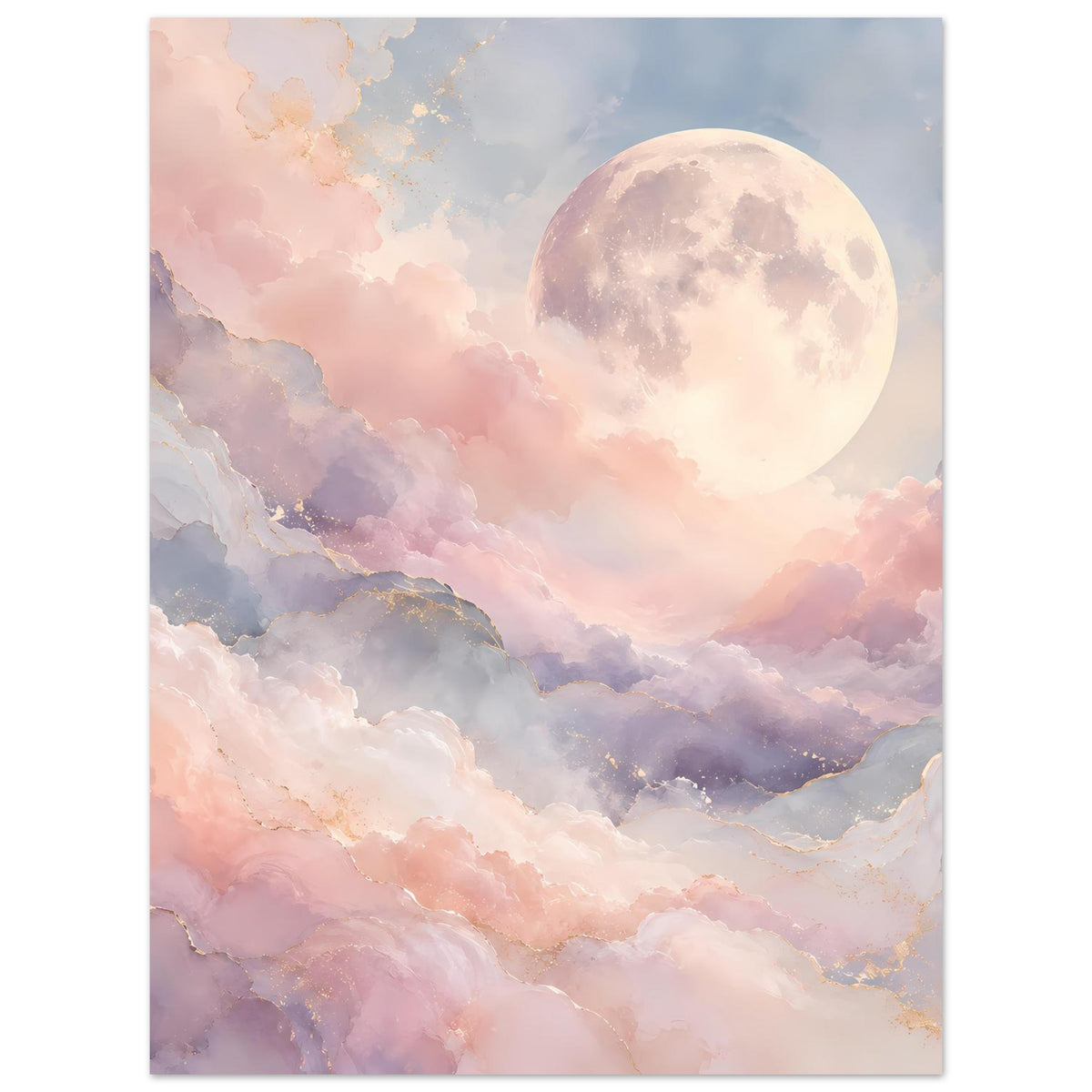 Vertikales Pastellposter mit Vollmond und mehrlagigen Wolken