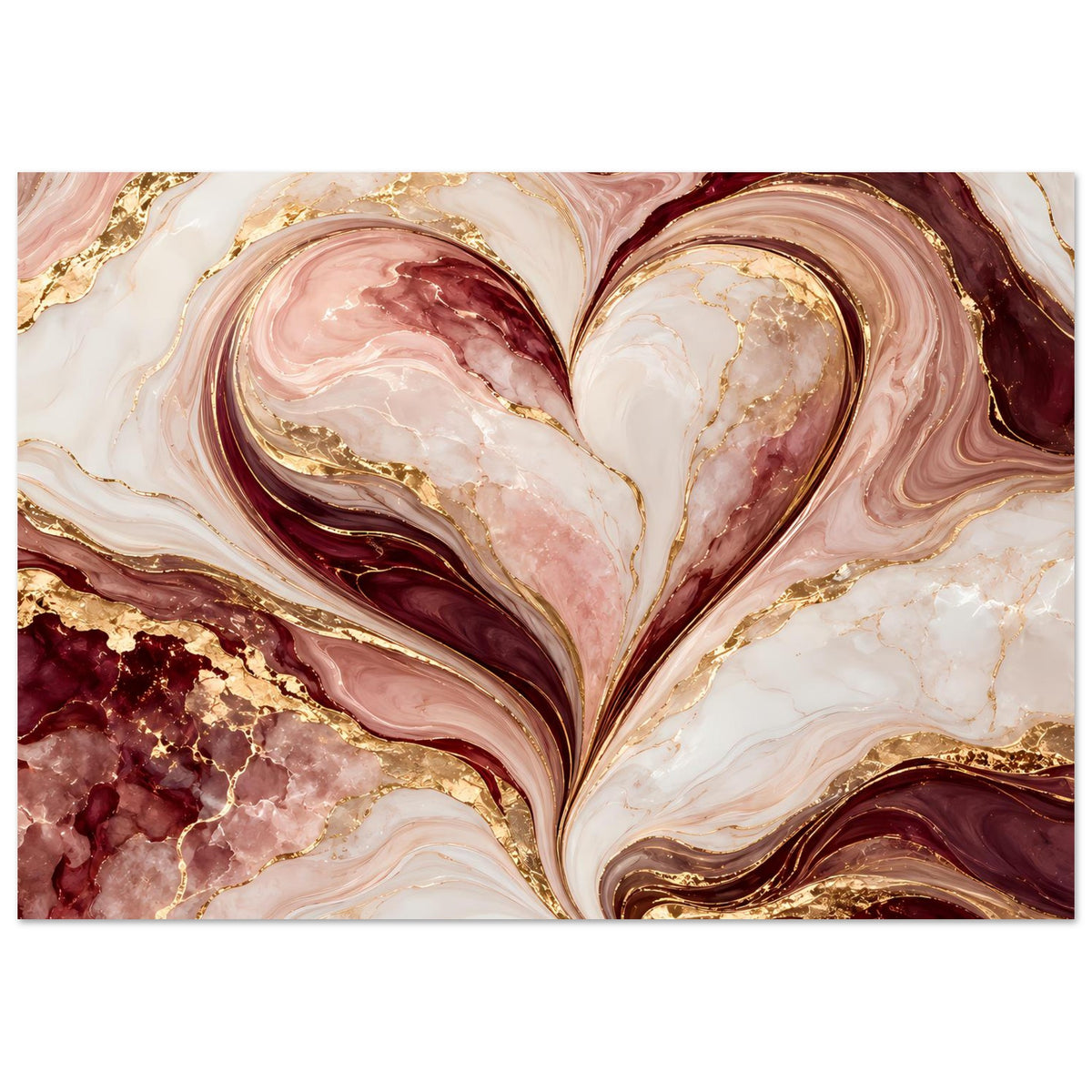 Herz-Marmor-Poster in Rosé, Burgund und Gold, horizontal