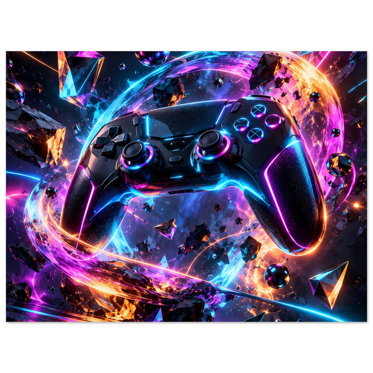 Poster im Hochformat mit Neon-Gaming-Controller, farbenfrohes Action-Design