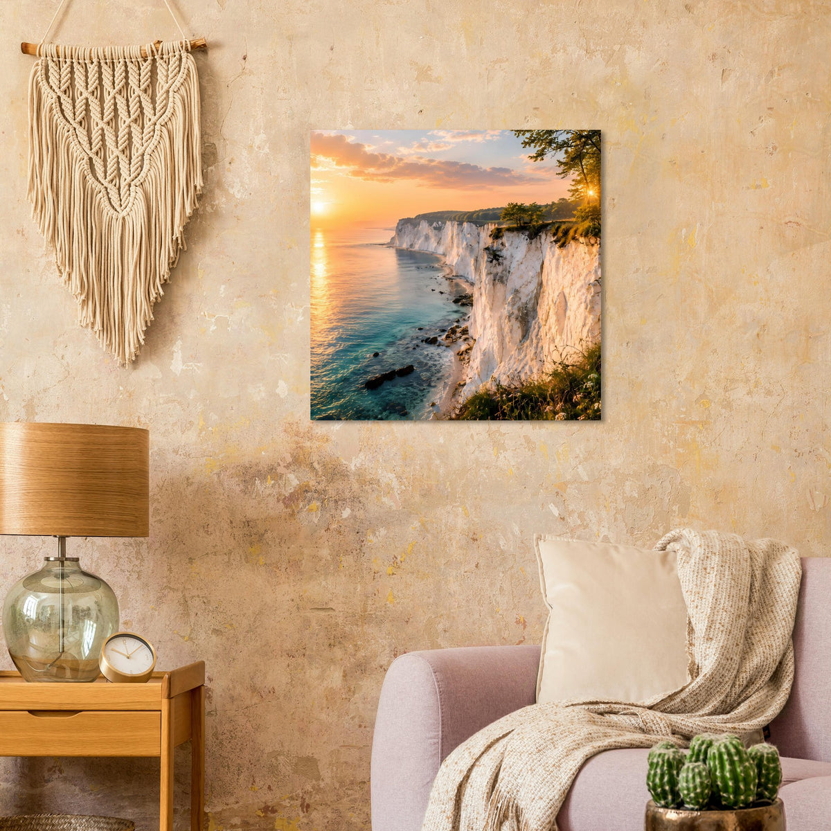 Poster mit Küstenklippen und Sonnenaufgangsstimmung über dem Meer