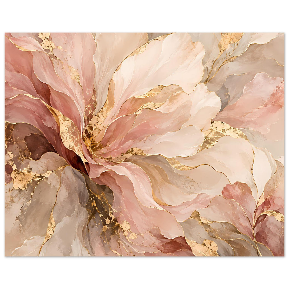 Blush-Gold Blumenposter im Querformat mit abstraktem Blütenmotiv und goldenen Akzenten