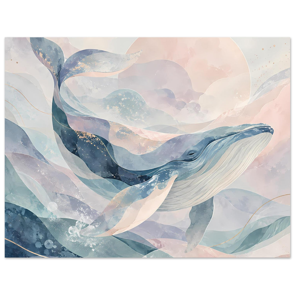 Poster mit abstraktem Walmotiv in Blau, Pastellrosa und Weiß, Querformat