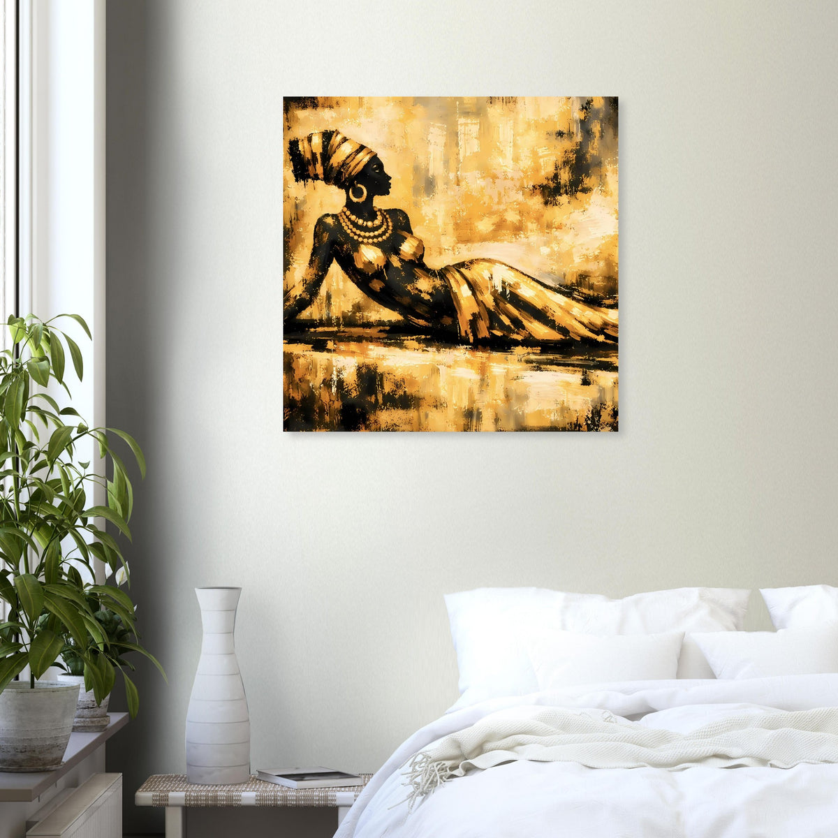 Gerahmtes Kunstdruck-Poster der Gold-Schwarz-Figur im abstrakten Golddesign