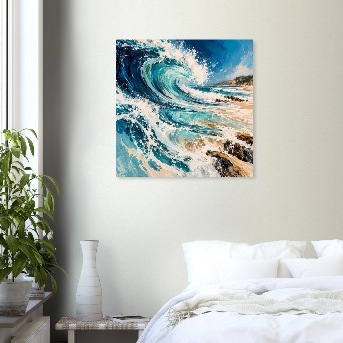 Quadratisches Ozean-Poster mit dramatischer blauer Welle und weißer Gischt