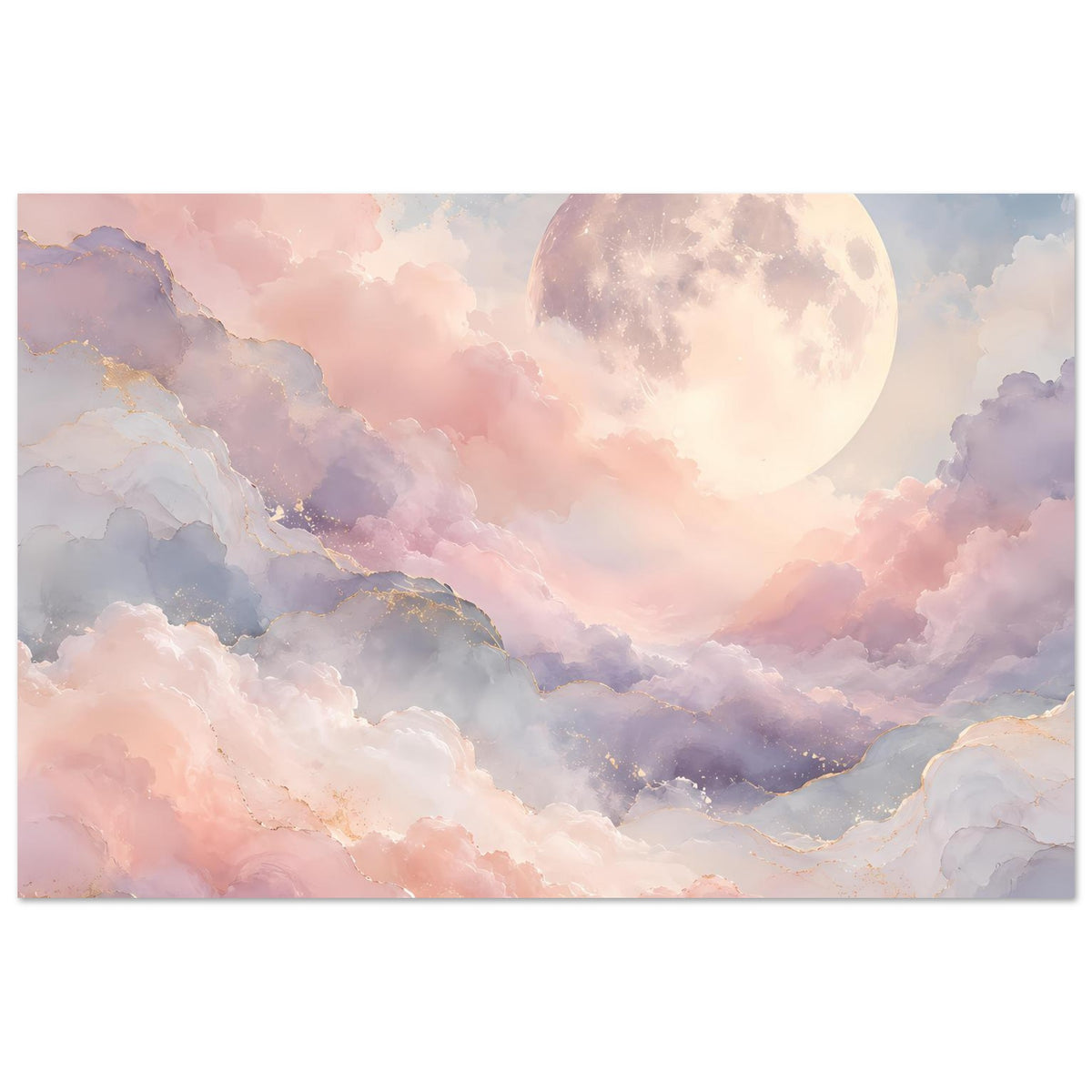 Pastellfarbenes Poster mit leuchtendem Mond und dichten Wolkenschichten