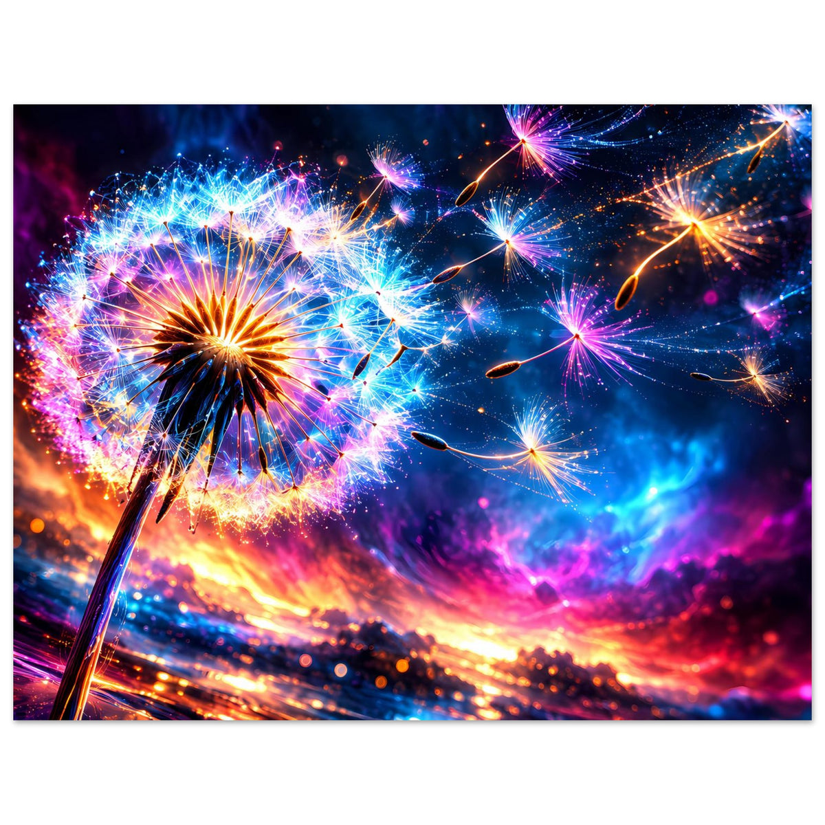 Poster mit Feuerwerk-Motiv, farbige Raketenbahnen und leuchtende Funken