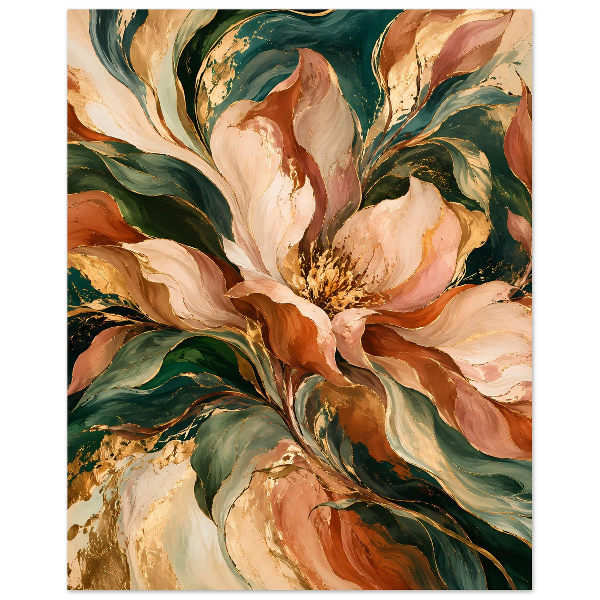 Blumenposter mit Pfingstrosenmotiv in warmen Herbsttönen, vertikal