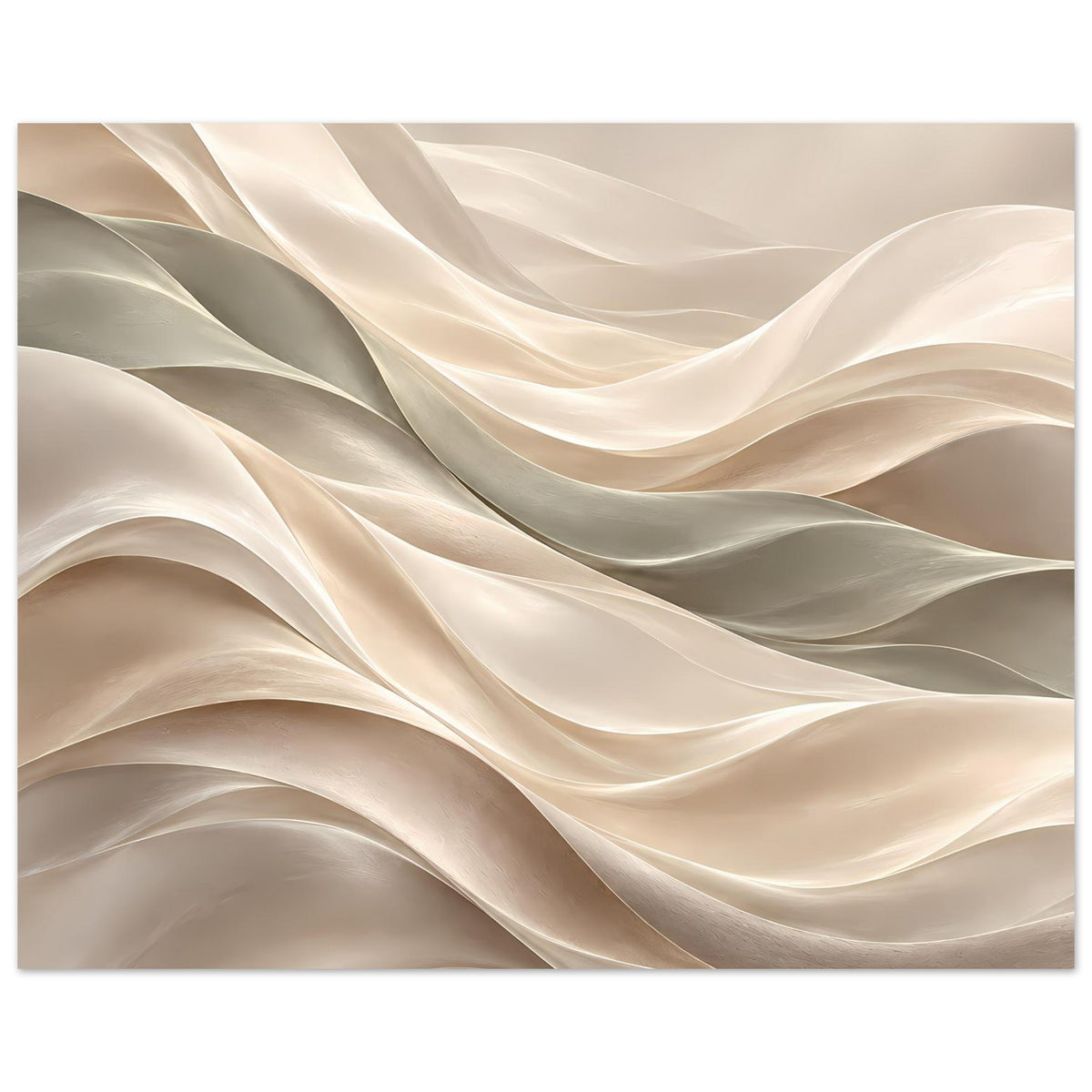 Wellenkunst-Poster mit fließenden Bändern in Creme, Beige und Grau, horizontal