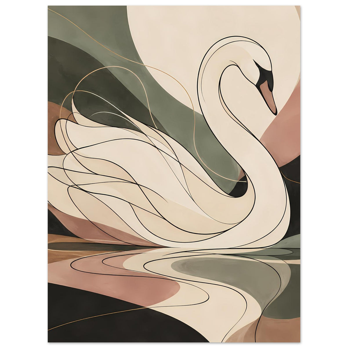Schwanen-Motiv-Poster im Hochformat, abstrakter Schwan mit geschwungenen Linien