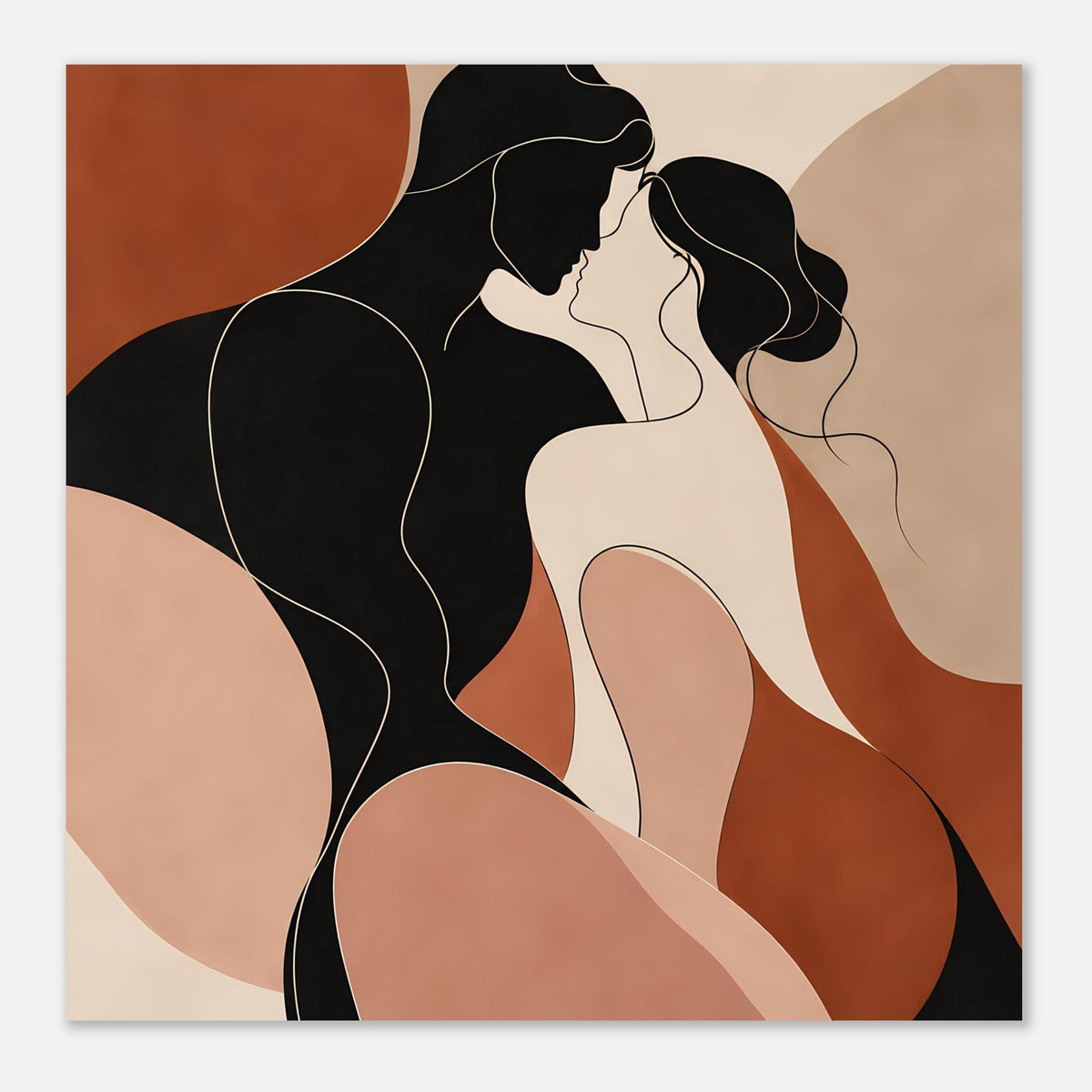 Abstraktes Liebes-Porträtposter, close-up: zwei Frauenprofile in Schwarz und Creme