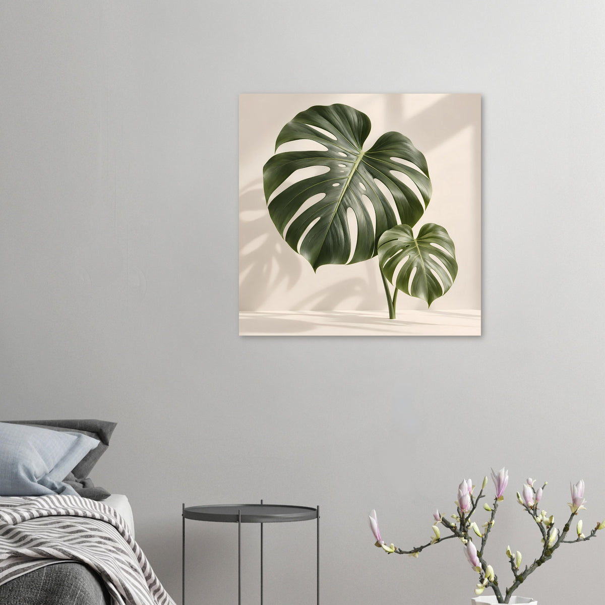 Kleines Monstera-Blattposter mit kleinem und großem grünen Blatt