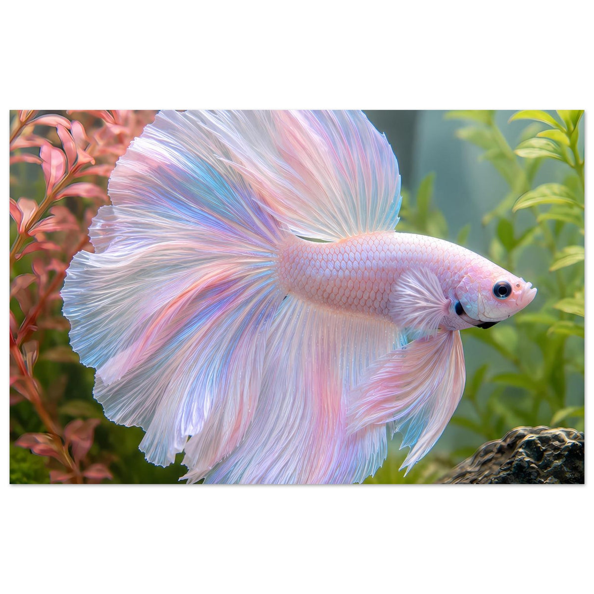 Betta-Fisch Poster: pastellfarbener Flossenkörper, weißer Rand, Querformat