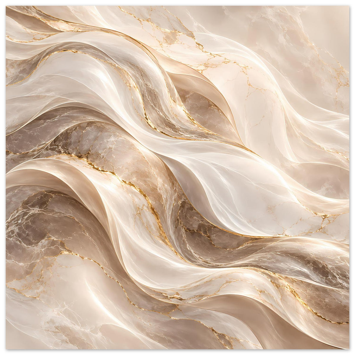 Abstraktes Wellen-Poster mit goldenen Linien auf Creme und Grautönen, horizontal