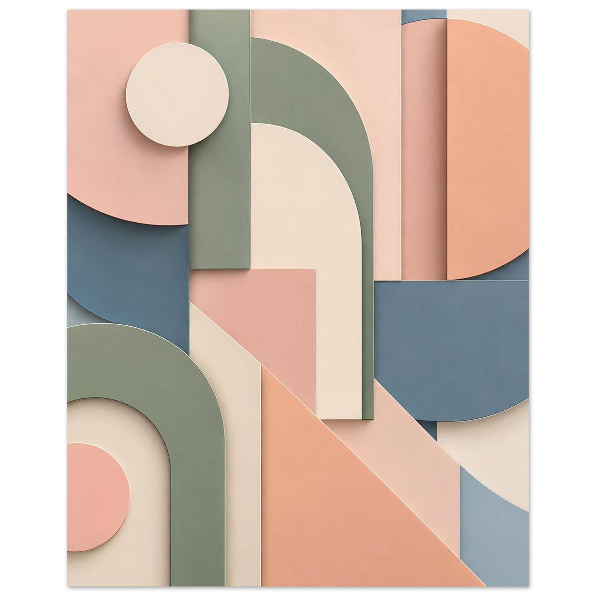 Abstraktes Kunstposter mit überlappenden geometrischen Halbkreisen in Pastell
