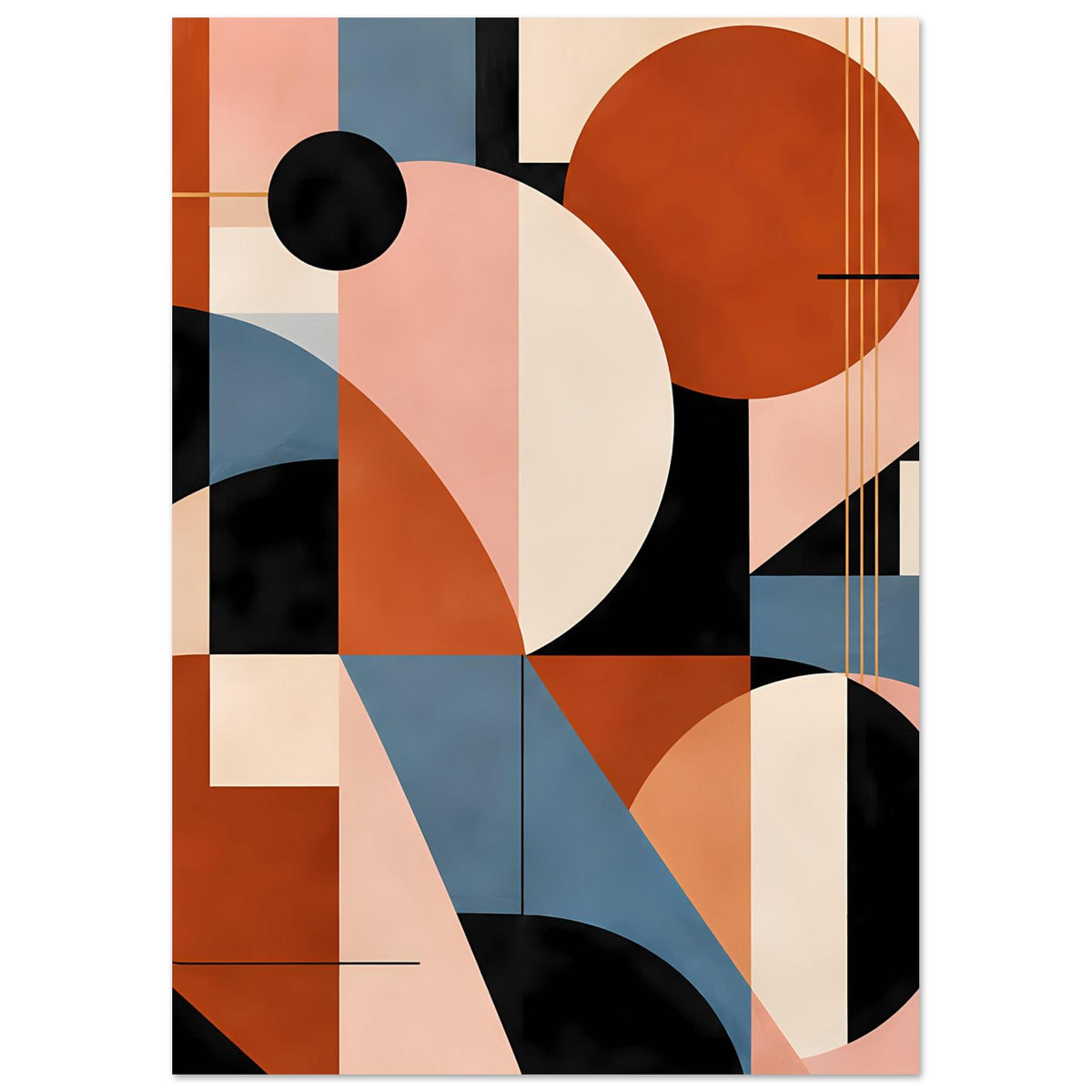 Abstraktes Geometrie-Poster, nahe Ansicht: Kreise und Rechtecke in Blush, Terrakotta, Dusty Blue