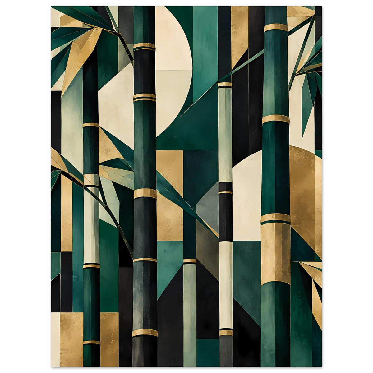 Naturposter mit Bambusstämmchen-Motiv in Smaragdgrün und Gold, mittig zugeschnitten