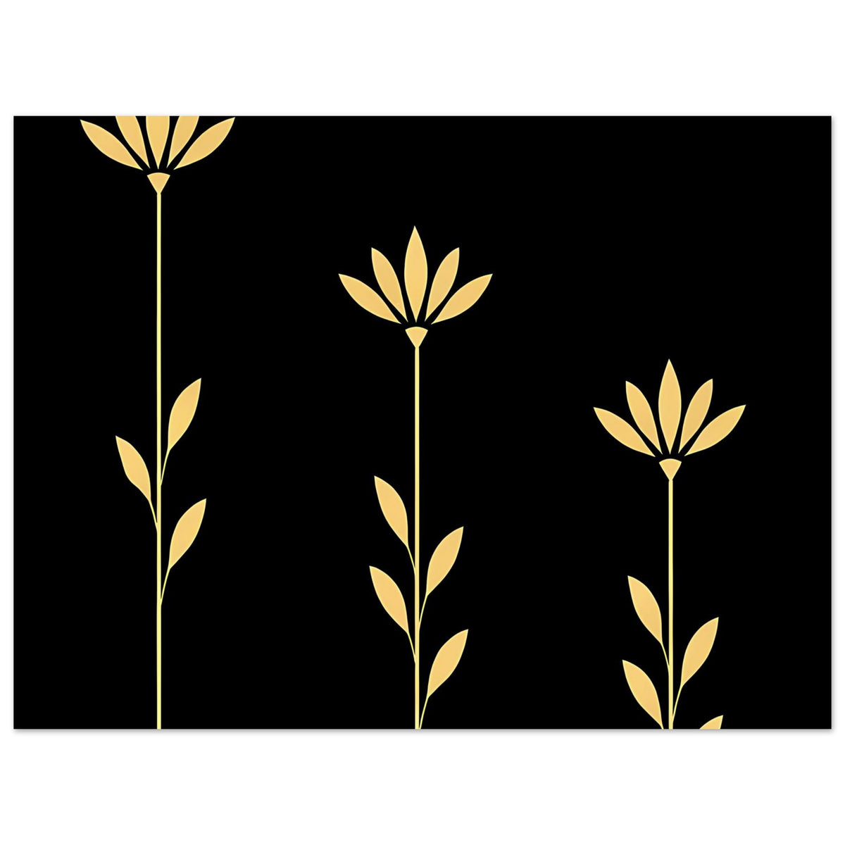Horizontales Poster mit goldenen Blüten, mittlerer Blumenstiel nach vorn betont