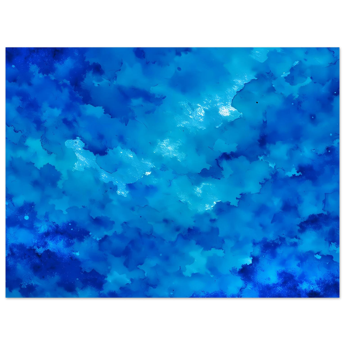Abstraktes Kunstposter mit blauem Wolkenmuster, horizontale Ansicht mit breitem Rahmen