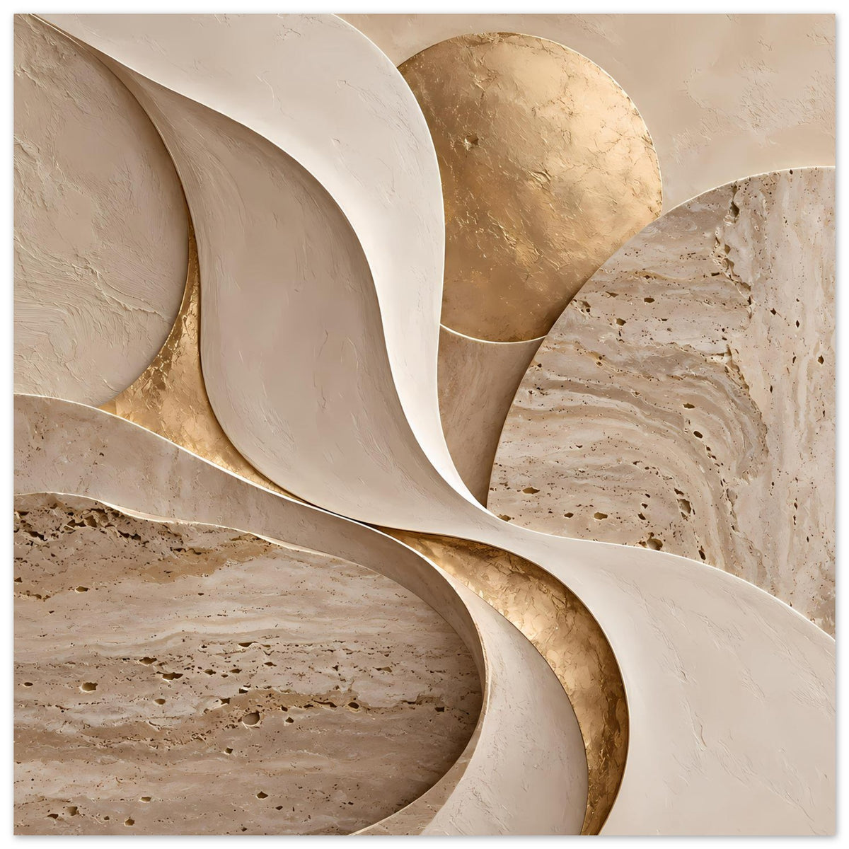 Kunstposter mit naher Ansicht der goldenen Linie und geschwungener beiger Flächen