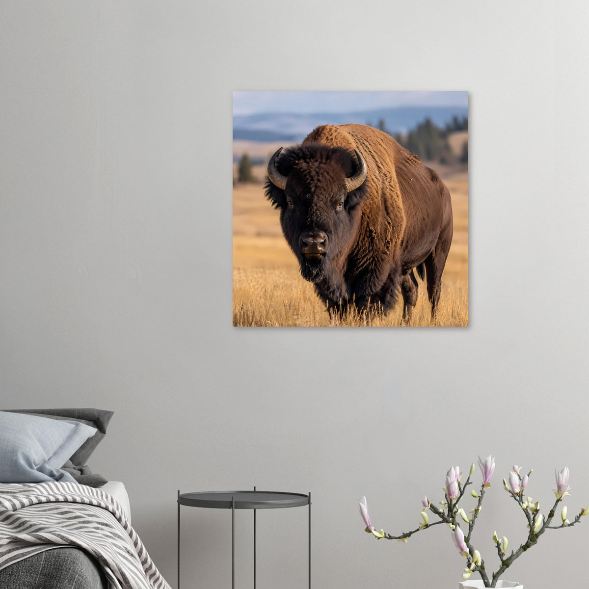 Wildtierposter im Kleinausschnitt: Wisent mit braunem Fell und dunklen Hörnern.