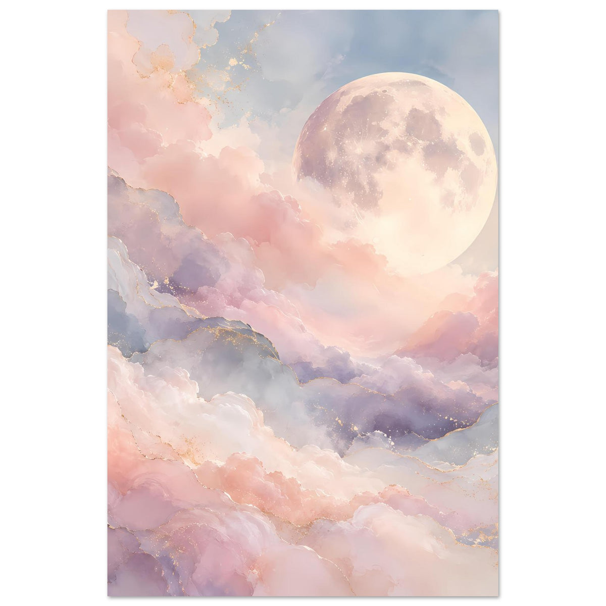 Vertikales Poster: großer Mond über weichen Wolken in Pastelltönen