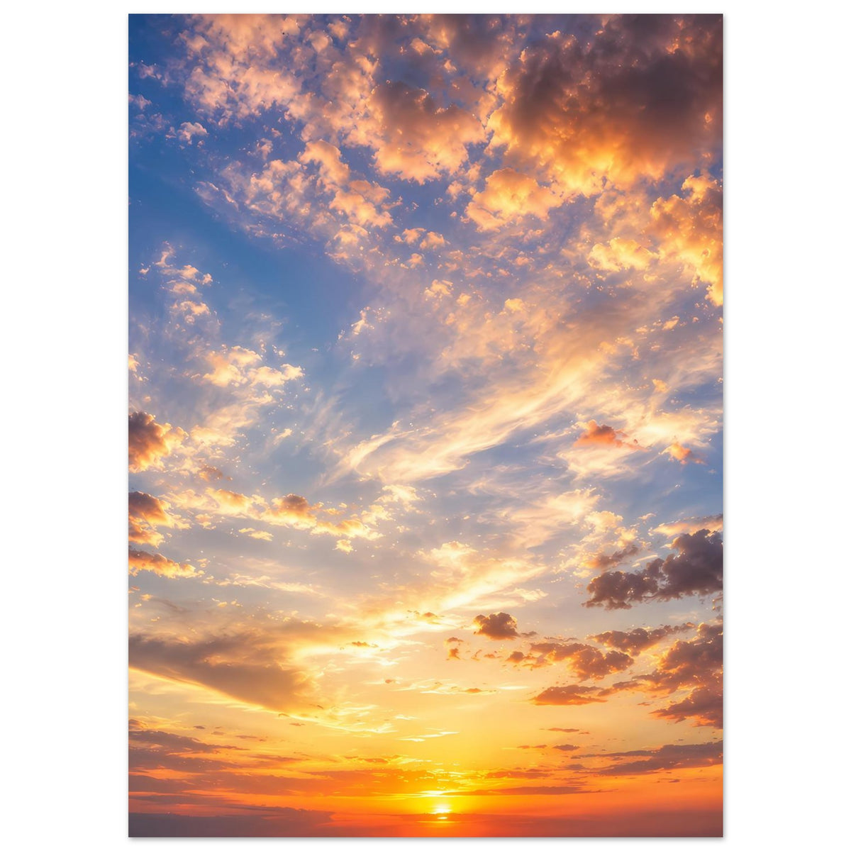 Poster mit Sonnenuntergangshimmel, sanfte Wolkenfärbung von Blau zu Orange