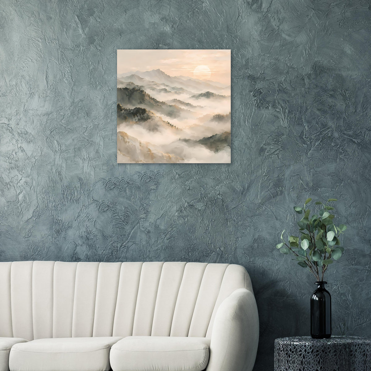 Bergposter mit nebligem Morgenhimmel, matt