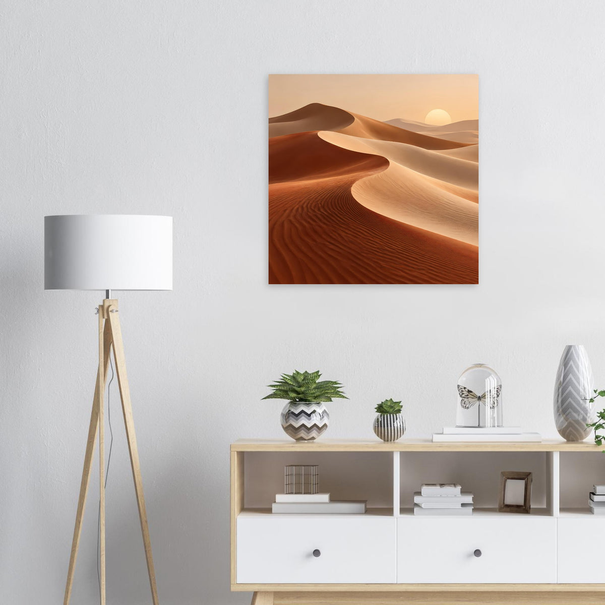 Warmes Wandposter mit gerahmten Sanddünen in Beige- und Brauntönen