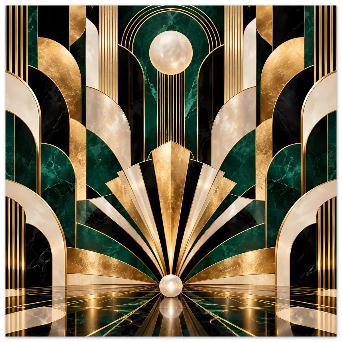 Art-Déco-Poster mit Gold-, Schwarz- und Smaragdgrün-Muster