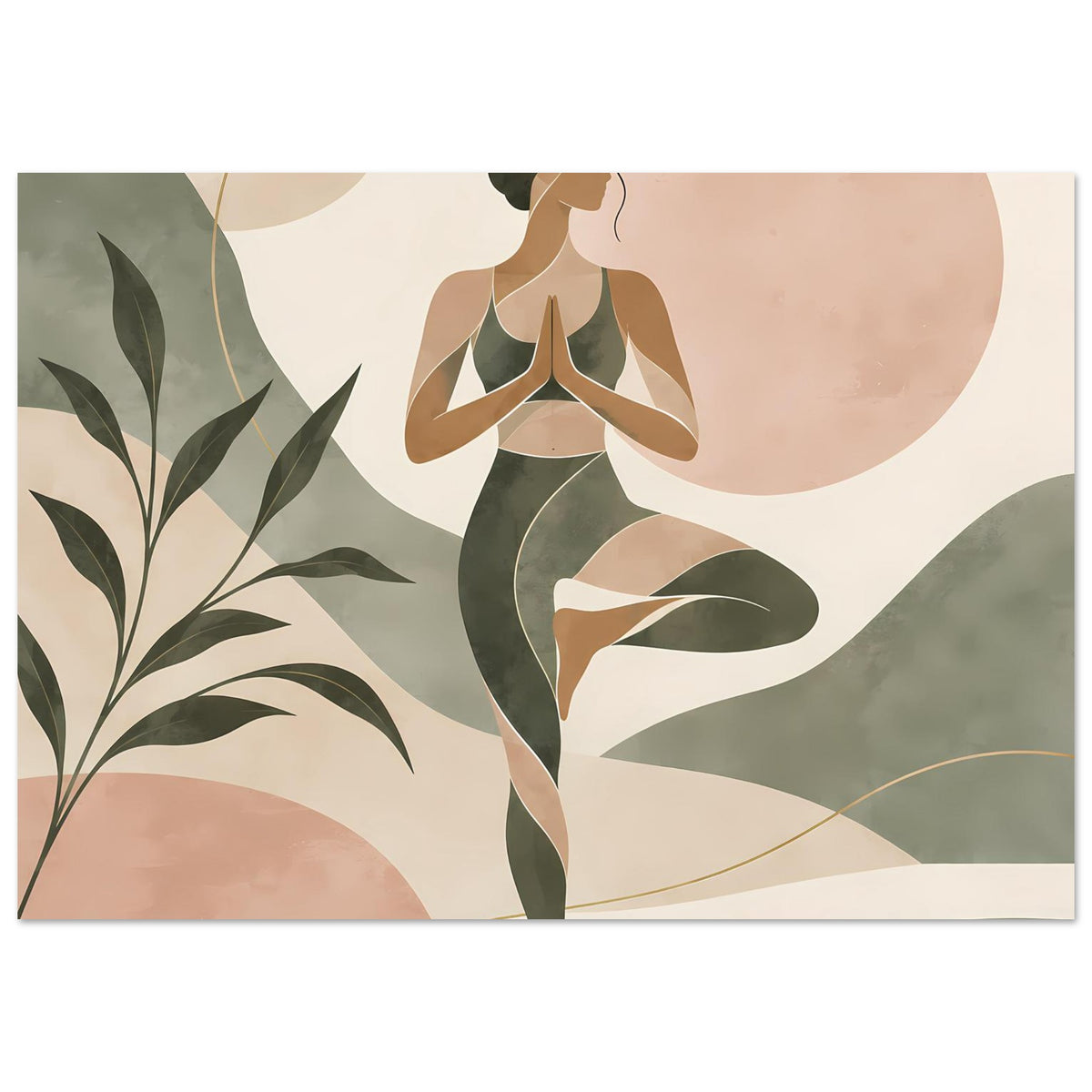 Abstraktes Yogafigur-Poster, leicht schmaler Ausschnitt: Frau im Lotussitz mit Gebetshaltung.