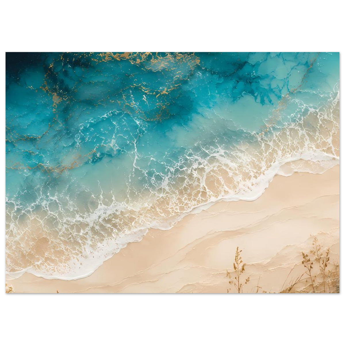 Strandposter (Querformat) mit türkisblauem Wasser, weißem Schaum und beigem Ufer