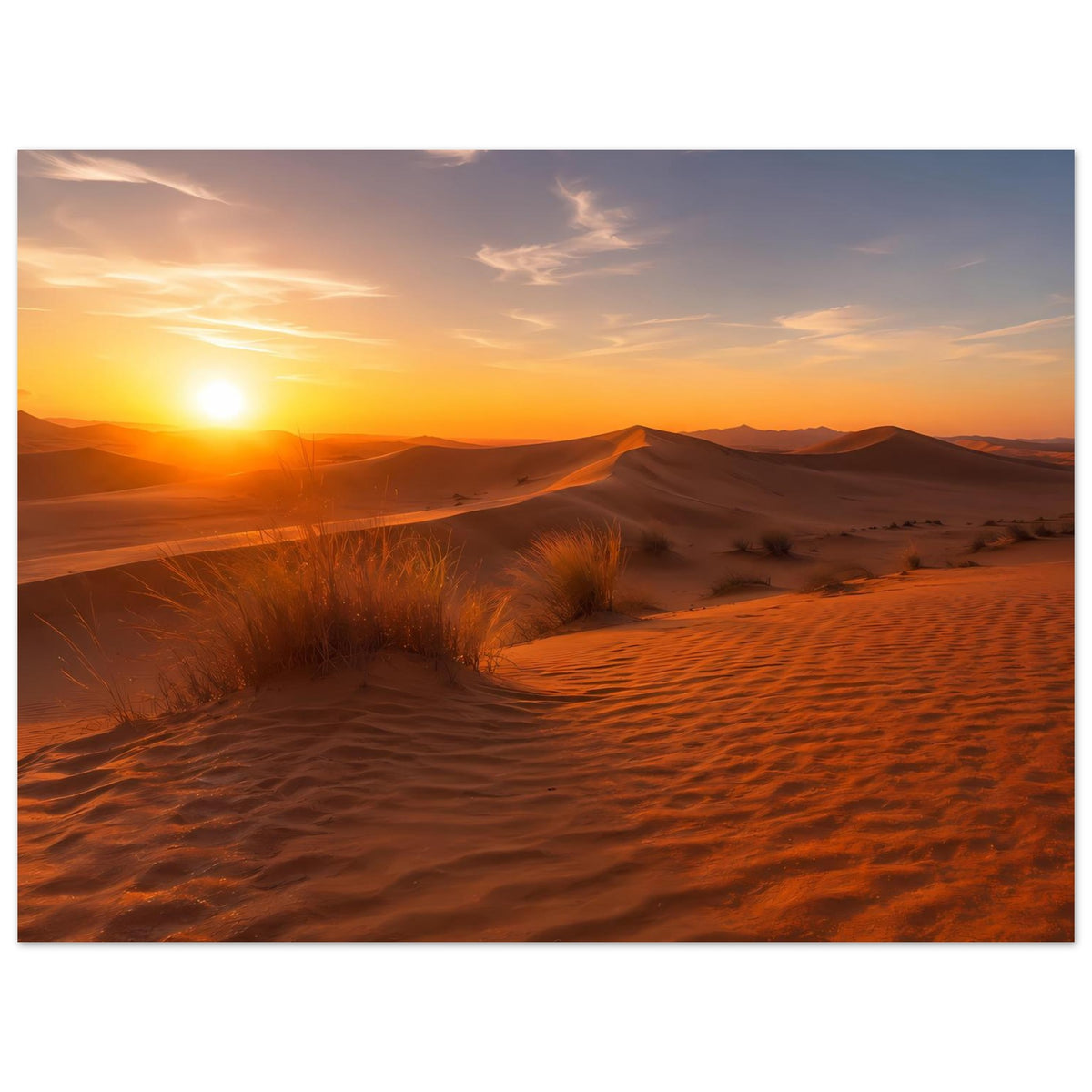 Wüstenlandschafts-Poster im Querformat mit Sanddünen, Sonnenuntergang und Abendwolken