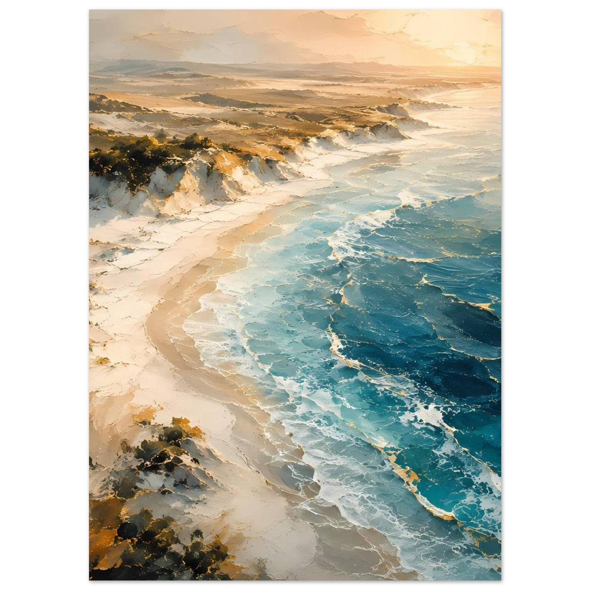 Meerstrand-Poster: türkisblaues Meer, schäumende Wellen und heller Sandstrand